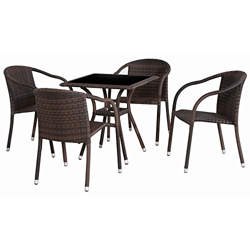 Siena Garden 560586 Tisch Wien, 70x70cm Aluminium-Gestell Gardino®-Geflecht maron Glasplatte schwarz, Aluminium-Fußkappen - 3