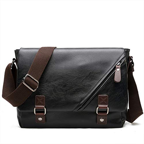 Preisvergleich Produktbild WHWH Umhängetasche Leder Herren Messenger Bag Umschlag Tasche mit großer Kapazität Aufbewahrungstasche Brieftasche Handytasche Kartenpaket Wasserdicht,Black-OneSize