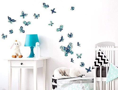 I-love-Wandtattoo WAS-10064 Kinderzimmer Wandsticker Set A4 "Bunte Schmetterlinge für Mädchen" 20 Stück zum Kleben Wandtattoo Wandaufkleber Sticker Wanddeko