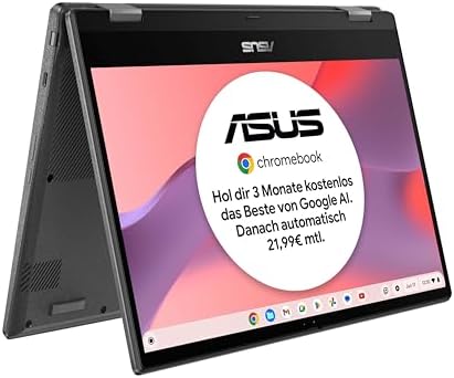 ASUS Chromebook Flip CM1 - Computer portatile, schermo touch 14" FHD IPS, MediaTek Kompanio 510, 8 GB di RAM, 128 GB eMMC, Arm G52 MC2, ChromeOS, tastiera QWERTZ, colore: Gravity Grey