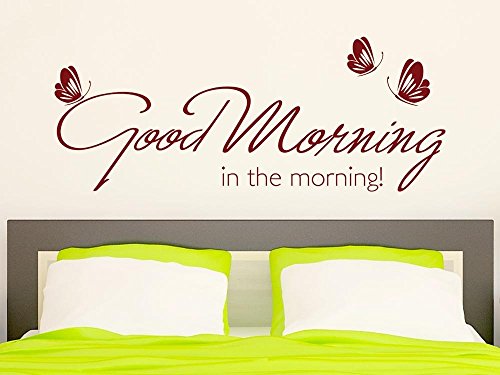 Wandtattoo für Schlafzimmer Wandtatoo Spruch Good morning Schmetterling (76x30cm // 070 schwarz)