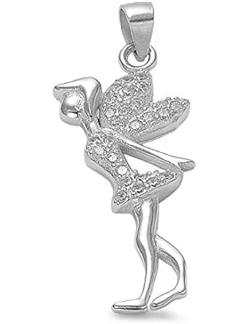 925 Silber Set Ballerina Kette Halskette Feen Fee Tänzerin Zirkonia Anhänger inkl. 925 Silber Venezianerkette...
