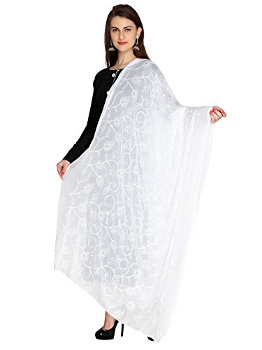 Dupatta Bazaar Women's Chiffon Dupatta (White_Free Size)