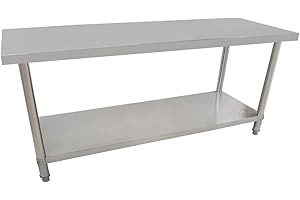 Beeketal 'BA180' Gastronomy Stainless Steel Work Table 180 x 60 cm, Table up to 160 kg Load Capacity, Professional Gastro Kitchen Table with Extra Large Lower Shelf and Adjustable Feet