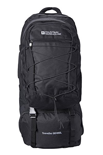 Mountain Warehouse Traveller Zaino 60 + 20Litri con Ruote - Zaino Frontale Removibile, Zaino con Diverse Tasche e Fodera para Pioggia - per Viaggiare Fare Escursioni Nero