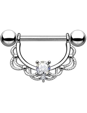 beyoutifulthings FILIGRANER BOGEN Brustwarzen-piercing Intim-piercing Brust-piercing Nippel-piercing KRISTALL...