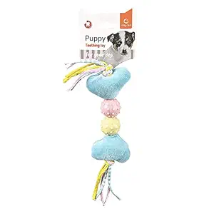 Goofy Tails Baby Pet Bone Puppy Teething Chew Dog Toy |Plush for Puppy and Small Breeds (Blue)