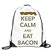 Produktbild uykjuykj Tunnelzug Rucksäcke, Creative Design Keep Calm and Eat Bacon Drawstring Backpack Sport Bag Men Women Lightweight Unique 17x14 IN
