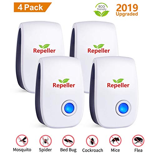 SHENGMI Repelente Ultrasónico de Plagas,2019 Electrónico Ahuyentador Alta Potencia,Control de Plagas para Interiores para Cucarachas, Roedores, Moscas, Hormigas (Paquete de 4)