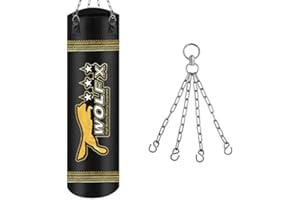 WOLF IMPEX 4ft,5ft,6ft Punch Bag/MMA/kick/Heavy/Un-Filled/Empty with chain (Black)