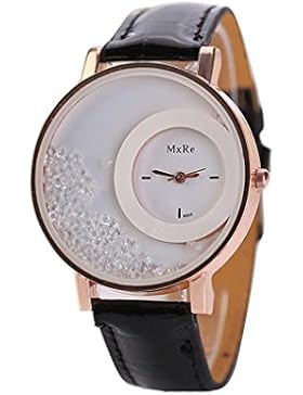 Fortan Damen Treibsand Strass Kleine Dial-Leder-Band-Armband-Armbanduhr-Schwarz