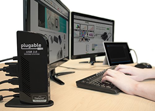 Plugable USB 3.0 Universelle Dockingstation mit zwei Videoausgängen für Windows 10, 8.1, 8, 7, XP (HDMI / DVI / VGA, Gigabit Ethernet Schnittstelle, Audio, 2 USB 3.0 Ports, 4 USB 2.0 Ports, 20W AC Netzadapter) - 2