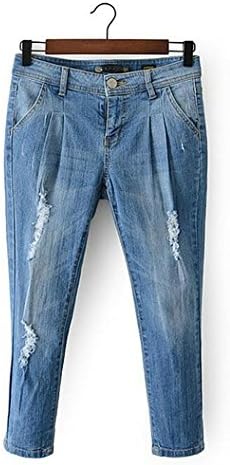 Wgwioo Women'S Jeans Pocket Classic Premium Comfort Light Destroyed Relaxed Fit Straight-Leg Power Curvy Blue Denim Pants . 34