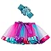 Produktbild Carnival Tutu Rock +Stirnband Set - Kinder Tüllrock 50er Mädchen Jahre Short Ballett Tanz Regenbogen Kleid Cosplay Krinoline Petticoat für Rockabilly Kleid Hohe Taille Minirock