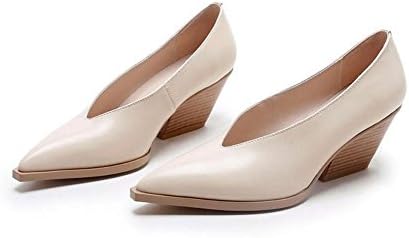 YYH Genuine leather Woman's Retro High-heeled With Crude Shallow Mouth Single Shoes , apricot , 38