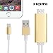 Produktbild Lightning HDMI Adapter Kabel, Apple Super Speed Anschluss auf 8-Pin-Stecker auf Stecker HDMI 1080p HDTV-Adapterkabel mit USB-Ladekabel füriPhone 7 7 Plus 6 s 6 s Plus 6 6 Plus 5 5c 5 s SE, iPad Air/Mini/Pro, iPod Touch (Gold)