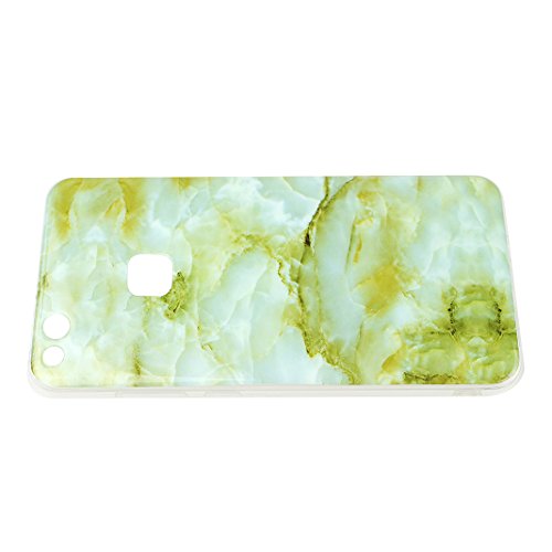 Huawei P10 Lite Hülle Silikon, Rosa Schleife Schutzhülle für>Huawei P10 Lite< Ultra Dünn Slim Case Flexible Soft Weich TPU Silicone Backcover Bumper Schale Handyhülle mit Bunte Marmor Muster , Grün Gelb Marmor - 6