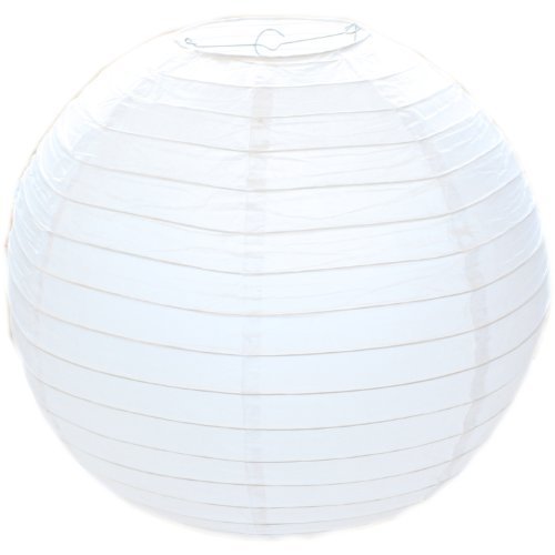 Preisvergleich Produktbild White Round Paper Bamboo Style Ribbed Lampshade 40cm / 16"