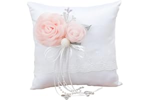 XNSHUN Hochzeit Ringkissen Ehering Kissen Ring Kissen, Weiß Rosa Hochzeit Braut Traukissen Ring Mit Simulationsrose, Heirat Paar Ring Halter Hochzeit Accessoires Für Eheringe Ringe