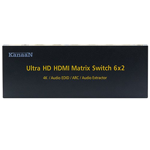 Leicke KanaaN 4K UltraHD HDMI 6×2 Matrix Switch | Fernbedienung | 5.1 Surround SPDIF optisch + Stereo 3.5mm Klinke Audioausgang | ARC und PIP | FullHD, UHD, 4K, 4K*2K kompatibel | HDMI 1.4 Standard - 5