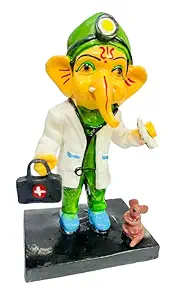 Skyzal Ganesh Marble Finish Murti Home Decorative Statue, Doctor Ganesha ganpati Idol for Pooja Room and Office use Ganesh Statue