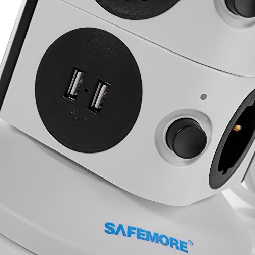 SAFEMORE Schaltbare 11 Fach Steckdosenleiste Mehrfachsteckdosen Steckdosenturm mit 2 USB Anschlüsse 2500W/10A Schwarz - 3