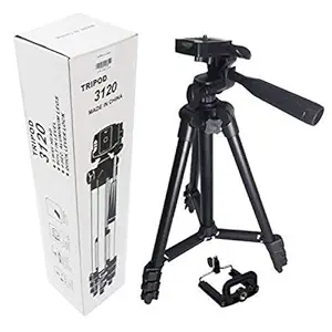 Supermarche New Adjustable Aluminium Alloy Tripod 3120A Stand Holder for Mobile Phones & Camera, 360 mm -1050 mm, 1/4 inch Screw + Mobile Holder Bracket