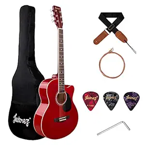 JUAREZ Arpeggio 39 Inch Acoustic Guitar Kit, Spruce Top, Rosewood Fretboard & Bridge, Truss Rod, Chrome Die Cast Machine Tuners, Red