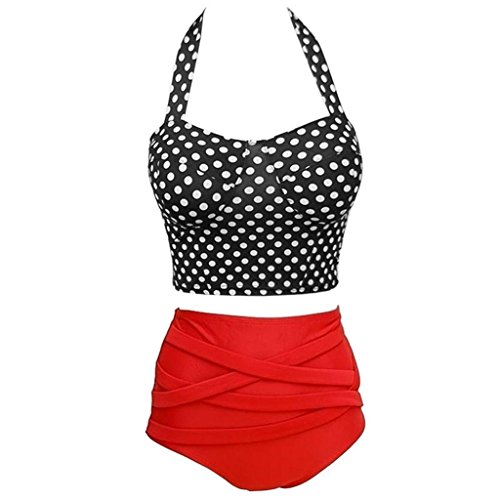 Tailloday Retro Vintage High Waisted 2 Pieces Bikini Swimwear Swimsuits Large Polka