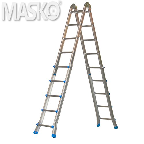 Masko® Aluminium Teleskopleiter ✓ Multifunktionsleiter ✓ Aluleiter ✓ Klappleiter ✓ Anlegeleiter | 4 x 5 Sprossen | Länge: 5,10m - 2