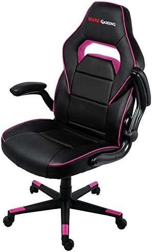 Mars GamingChair – Professional Gaming Chair (Quality and Design, Adjustable Height and Tilt, Drop-Down Padded Arm Rests, Ergonomic, Easy to Clean, on wheels) Black and Pink