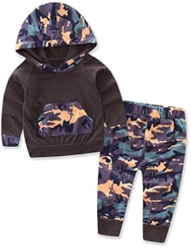 Baby-Sets, Kleinkind-Säuglingsbaby-Mädchen-lange Hülsen-Tarnungs-Kapuzenpulli-Oberseiten-Strickjacke-Hosen-Ausstattungs-Kleidung-Satz...