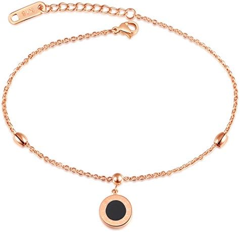 iLove EU Stainless Steel Anklet Chain Ankle Bracelet Link Foot Chain Bracelet Rose Gold Black Roman Numerals Numbers Adjustable Elegant Charm Women