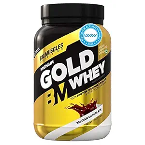 Bigmuscles Nutrition Premium Gold Whey 1Kg Whey Protein Isolate Blend, Labdoor USA certified, 25g Protein Per Serving [Belgian chocolate]