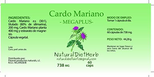 naturaldietherb- Cardo Mariano 738 MG 60 CAPS/Hepático Megaplus/Format Practical/A Day/For Two Months