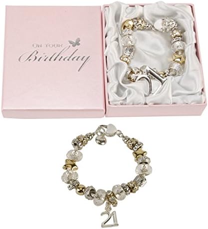 Juliana 21 21st Birthday Charm Bracelet Silver &amp; Gold in Pink Gift Box