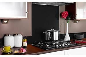 Vidriopanel Panel DE Vidrio para Cocina en Diferentes Medidas y Colores/Cristal de Protección Salpicaduras para frentes de cocinas (60x55 cm, Negro)