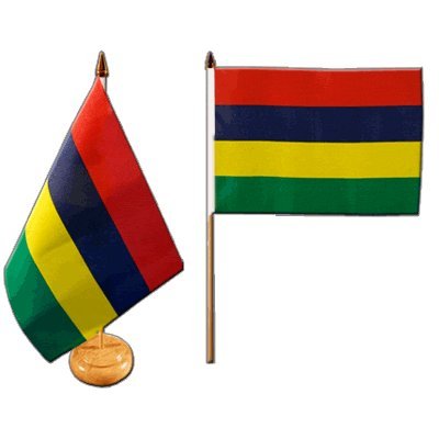 Preisvergleich Produktbild Flaggenfritze® Tischflagge Mauritius mit lackiertem Holzsockel