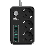 HULKER Mehrfachsteckdose , Steckdosenadapter überspannungsschutz 3 fach / Steckdosen 6 USB -Anschlüsse, Adapterstecker mit Spannungsschutz ,Erweiterungskabel im Gehäuse verstaut