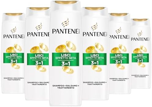 Pantene Pro-V Lisci Effetto Seta Shampoo 3 in 1 per Capelli Crespi e Opachi, Deterge, Districa e Cura i Capelli allo Stesso Tempo, Confezione da 6x300 ml