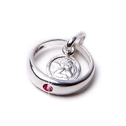 Taufset Taufring Schutzengel Rubin & Gravurplatte mit 2 kleinen ausgestanzten Herzen Panzerkette inkl. Wunschgravur 925/- Sterling Silber Taufgeschenk - 3