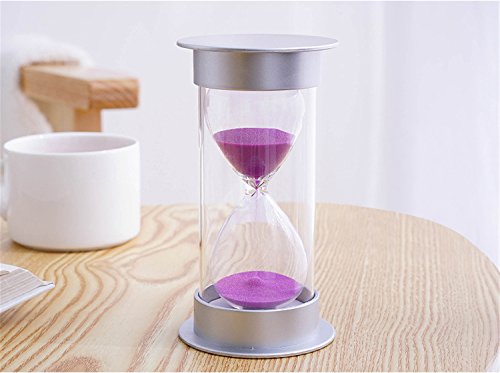 Mode Sanduhr 60 Minuten Kunststoff Glas Sand Timer Sand Uhr für Küche, Büro, Schule oder Geschenk Dekorative - Fertig mit Echt Strand silber Abdeckung + lila Sand
