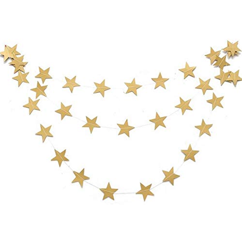 YXYP Decoración navideña Guirnalda Ornamento de la Estrella de Cinco Puntas de cartón Tire de la Flor de cumpleaños de la Fiesta de Navidad Ventana de la Cadena de Bander (Oro)