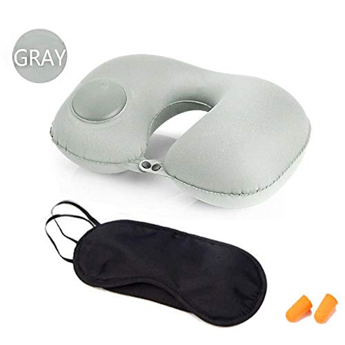 YUJI Oreiller Masque pour Dormir Bouchon d'oreille Gonflable Avion Oreillers cervicaux Voyage Support de Cou Oreiller de Voyage, Gris, 40x28 cm