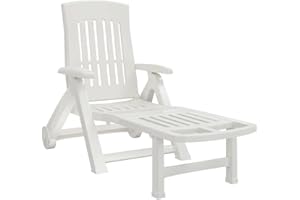 vidaXL Chaise Longue Pliable avec Roues, Fauteuil avec Dossier Réglable, Bain de Soleil, Lit de Bronzage, Transat de Jardin Terrasse, Blanc PP
