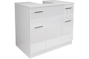 Mama Store Base cubrecolumnas para Debajo del Lavabo ERA113BILU Mueble para Columna con 2 Puertas y 2 cajones, Color Blanco Brillante Lacado, Olmo Madera de ingeniería, L