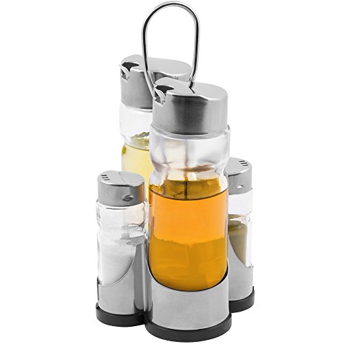 Gewürzständer Menage Set Edelstahl Pfefferstreuer Salzstreuer Essigflasche Ölflasche 5tlg