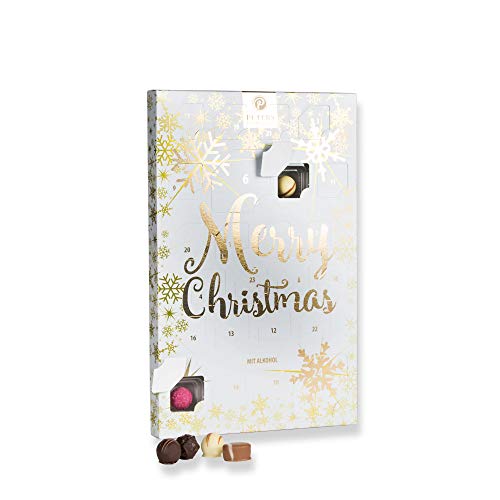 Preisvergleich Produktbild Adventskalender "Merry Christmas", mit Minipralinen, weiß, mit Alkohol, Peters, 150g