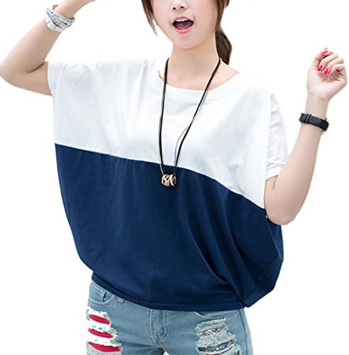 YunPeng Womens Casual Loose T-Shirt Stitching Stripe Short Sleeve Tops Blouse Shirt