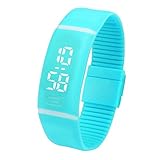 Sunday Damen Herren LED Datum Analog Silikon Armband, 1 Cent Artikel Digitale Armbanduhr | Gummiband | Dekoration | Sportuhr | Wasserdicht | Geschenk | 22cm Bandlänge (Hellblau)